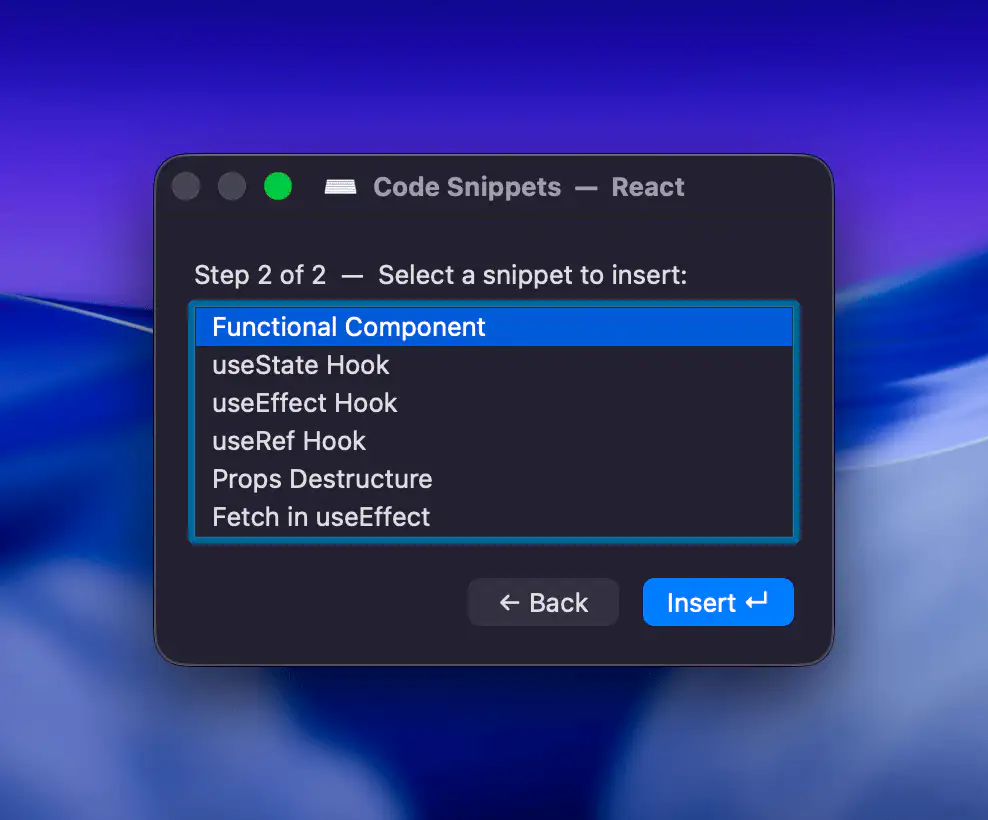 Code snippet insertion in VS Code