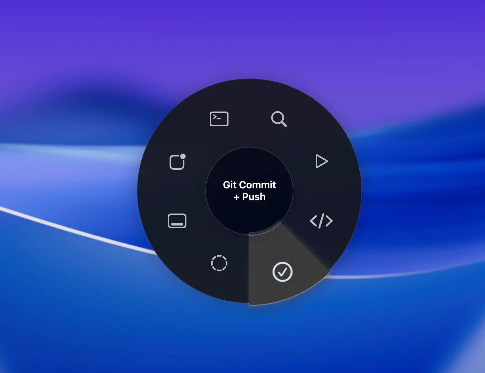 Close-up of Radial menu showing developer-specific actions