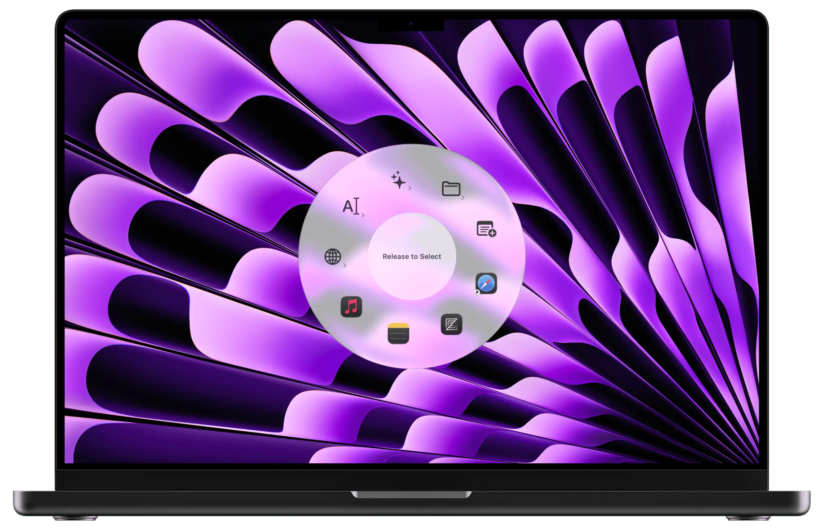 Radial radial menu adapting to the active macOS application