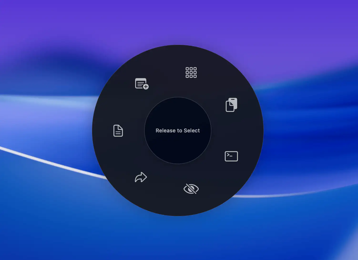 Radial macro menu showing multiple macro options