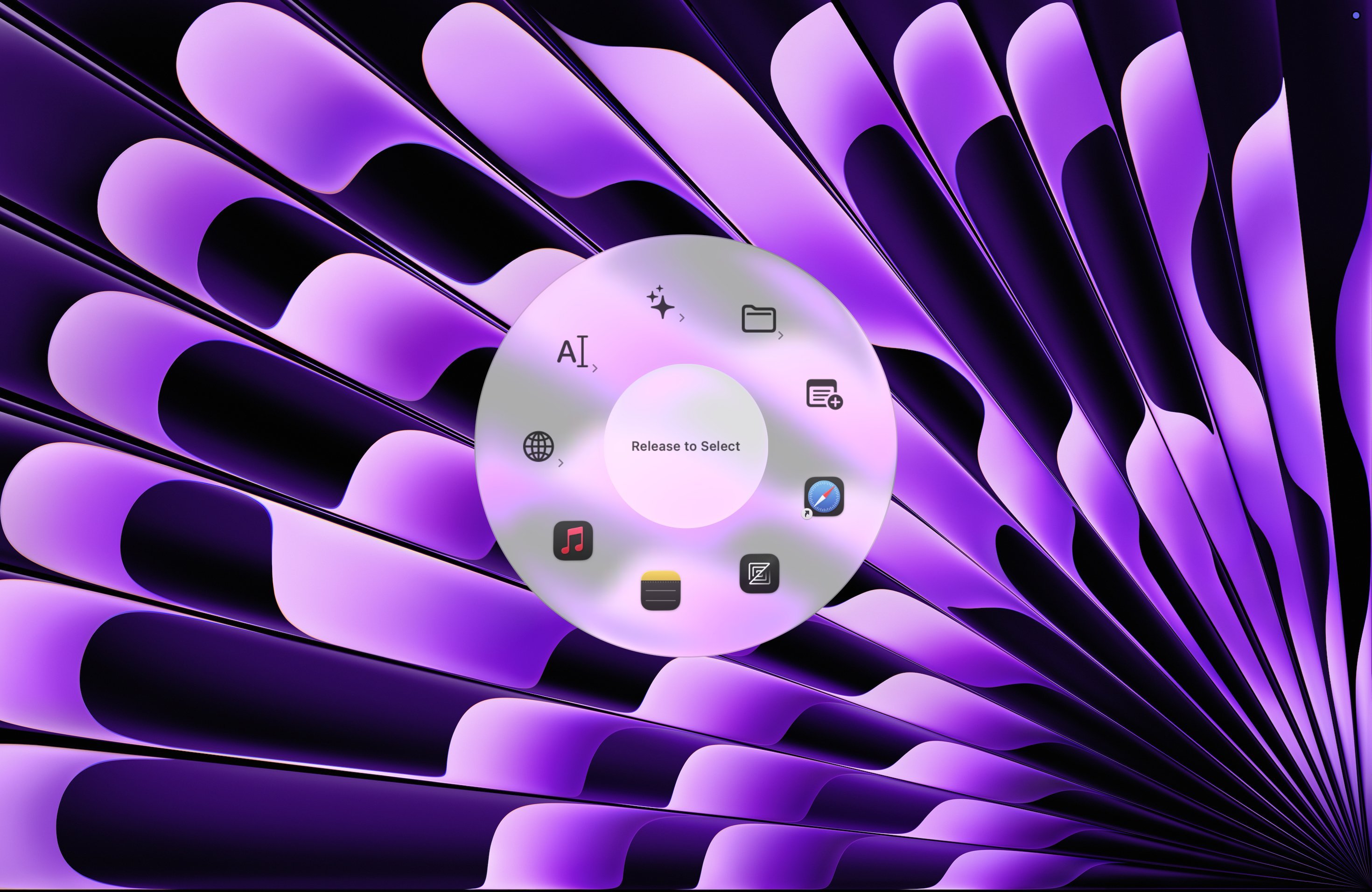 Radial menu with nested sub-menus keeping shortcuts organized