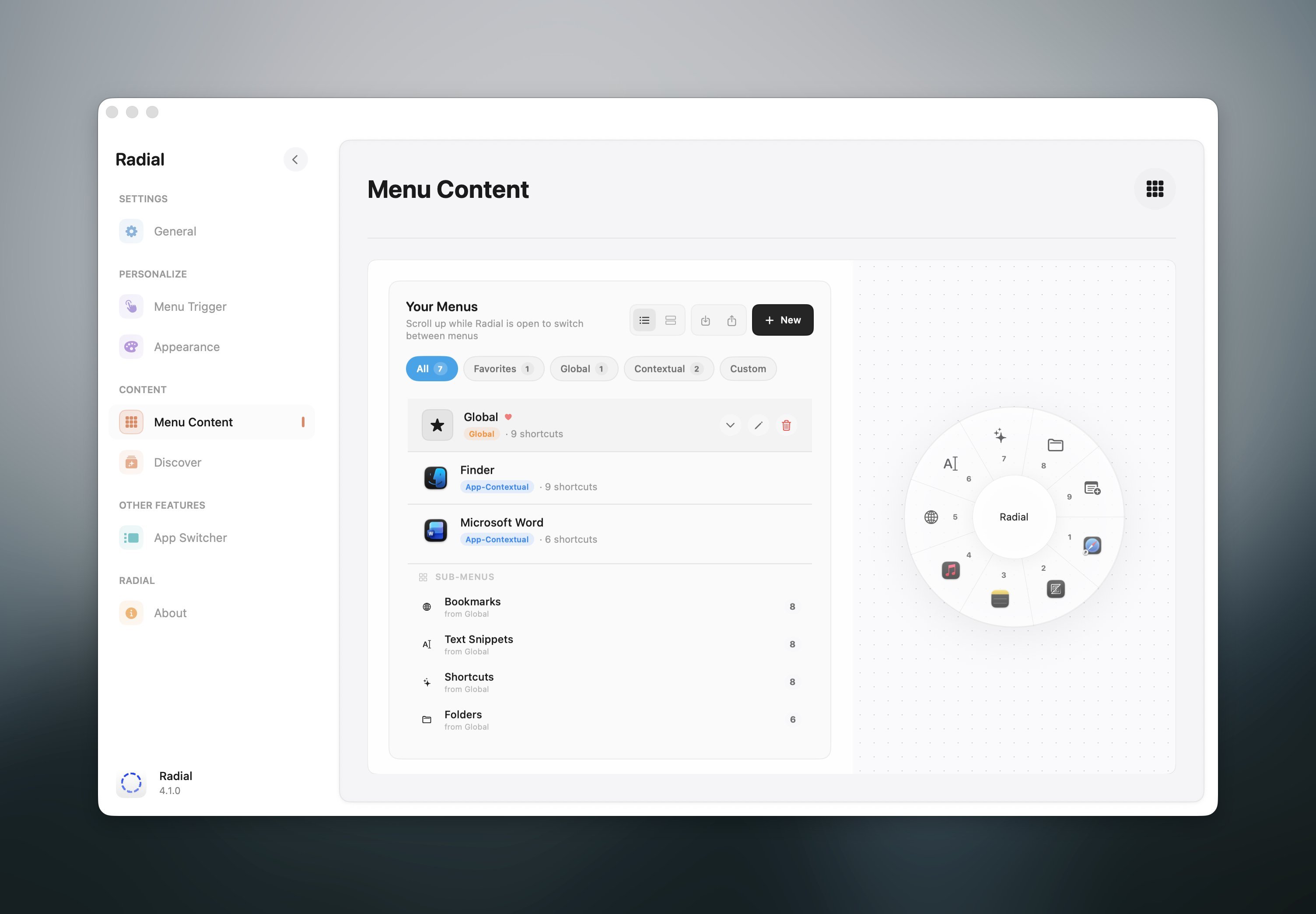 Menu Content Page - Light