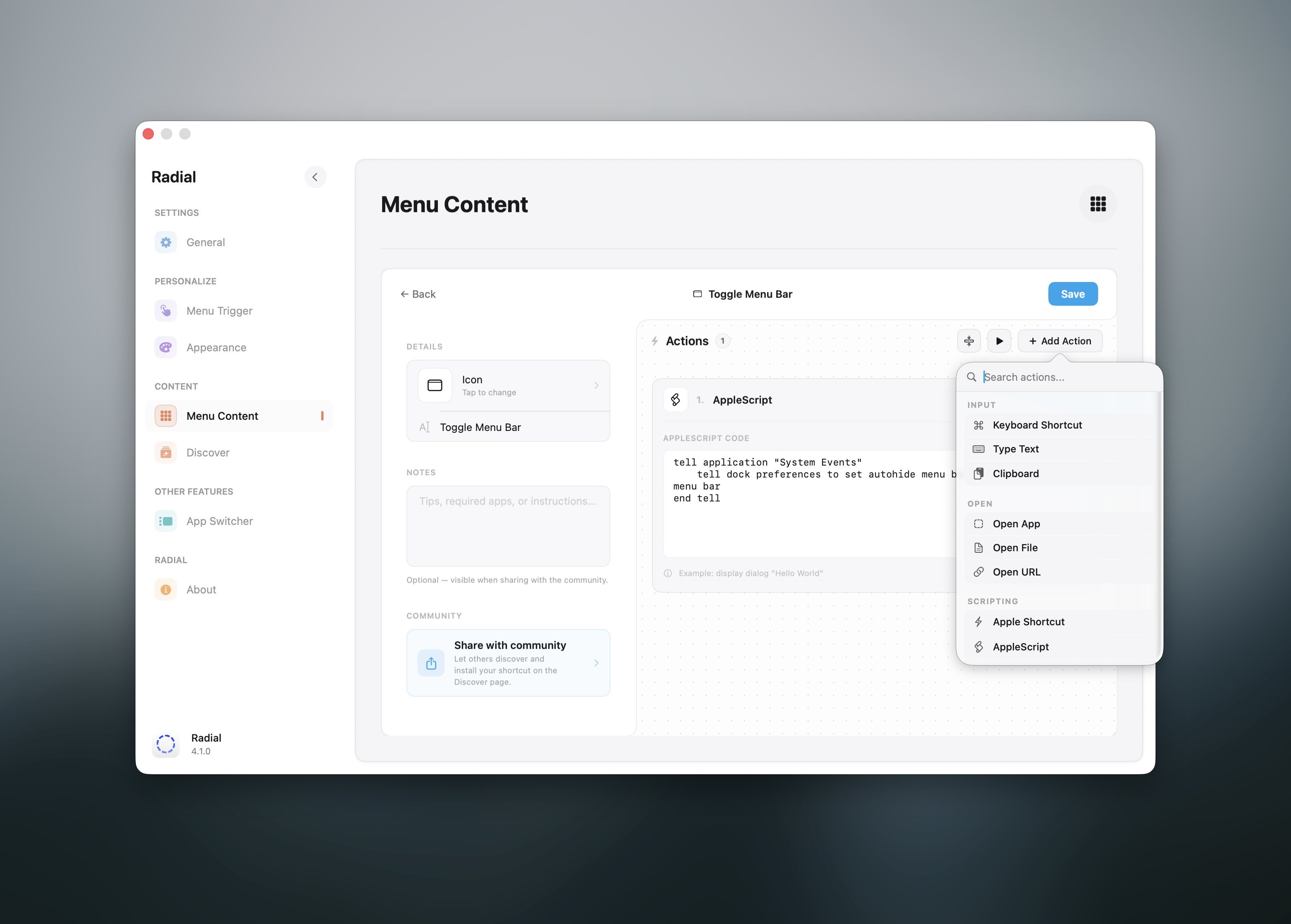 Shortcut Editor Page - Dark