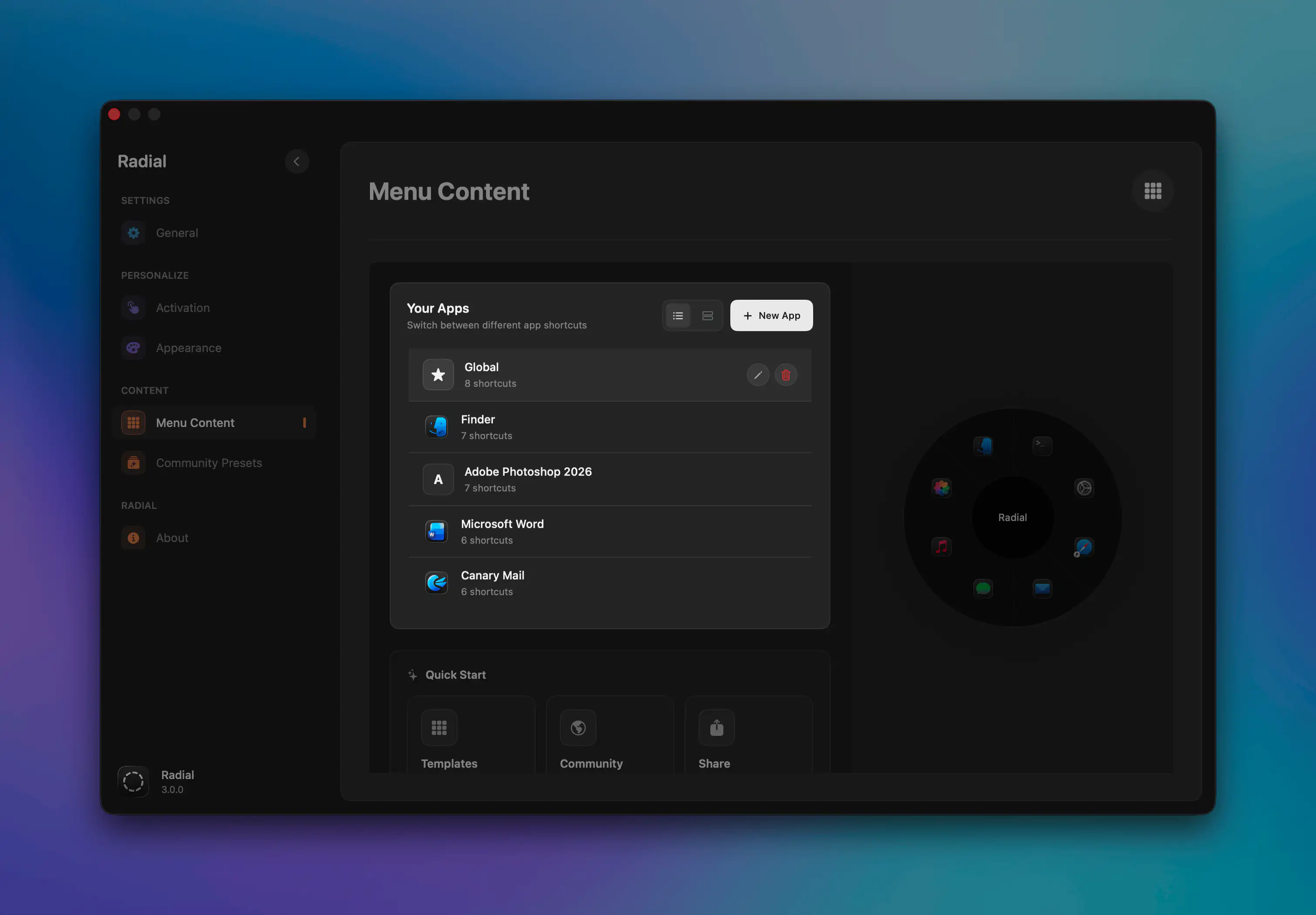 App Specific Shortcuts